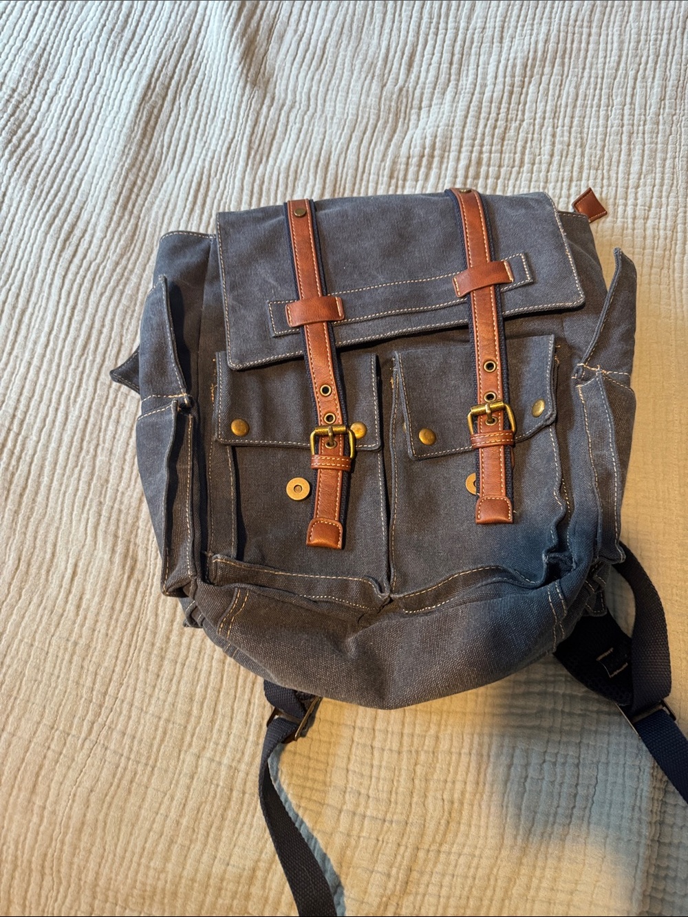 Canvas Backpack with Brown Trim - Men's Casual Daypack